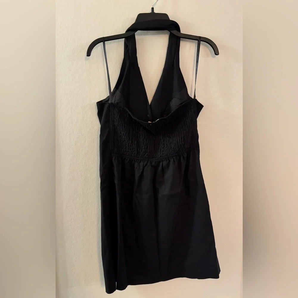 NWT Monteau Los Angeles Black Halter Button Linen Blend Dress - Medium